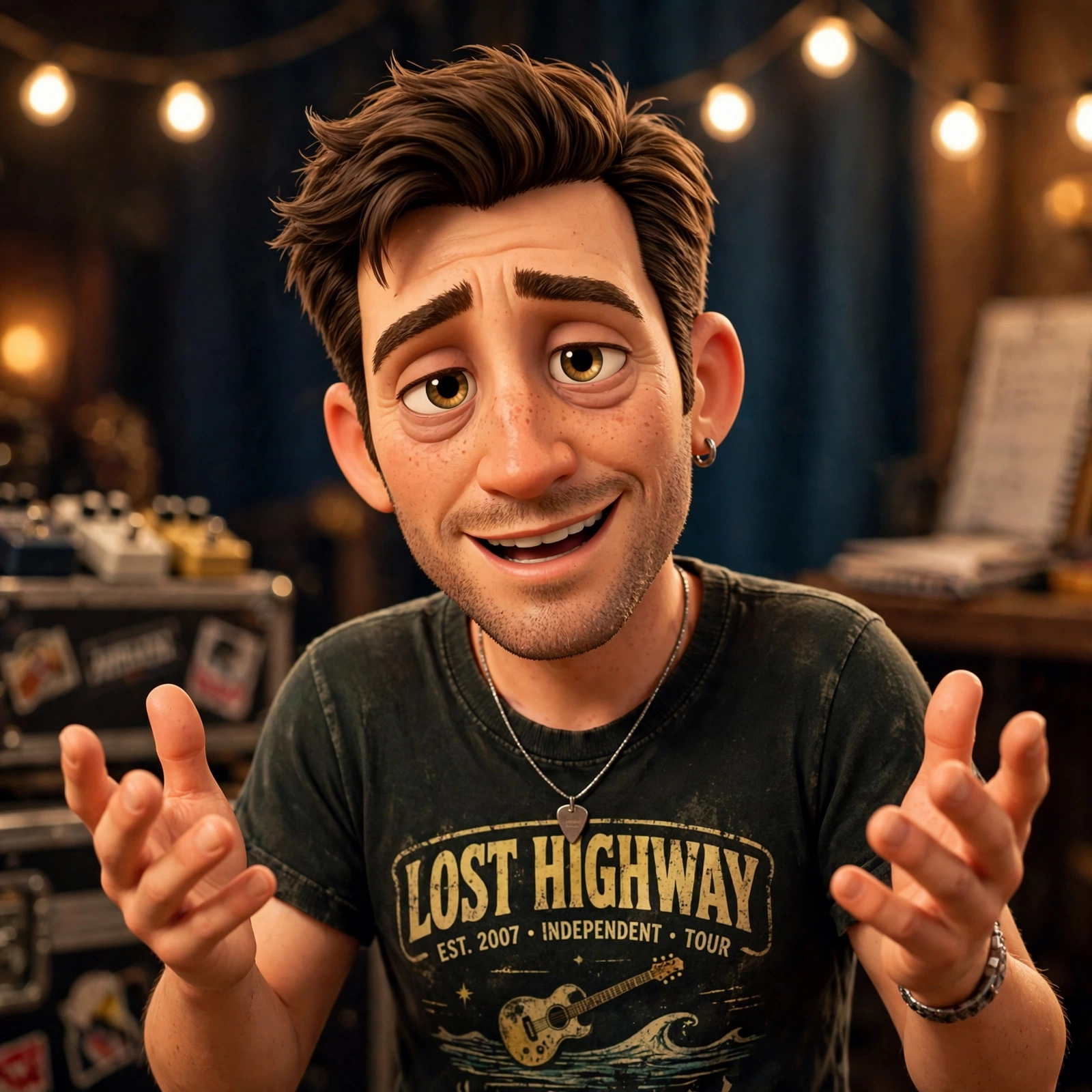 Jesse Vale, a 41-year-old man in a vintage band tee with a warm charming smile