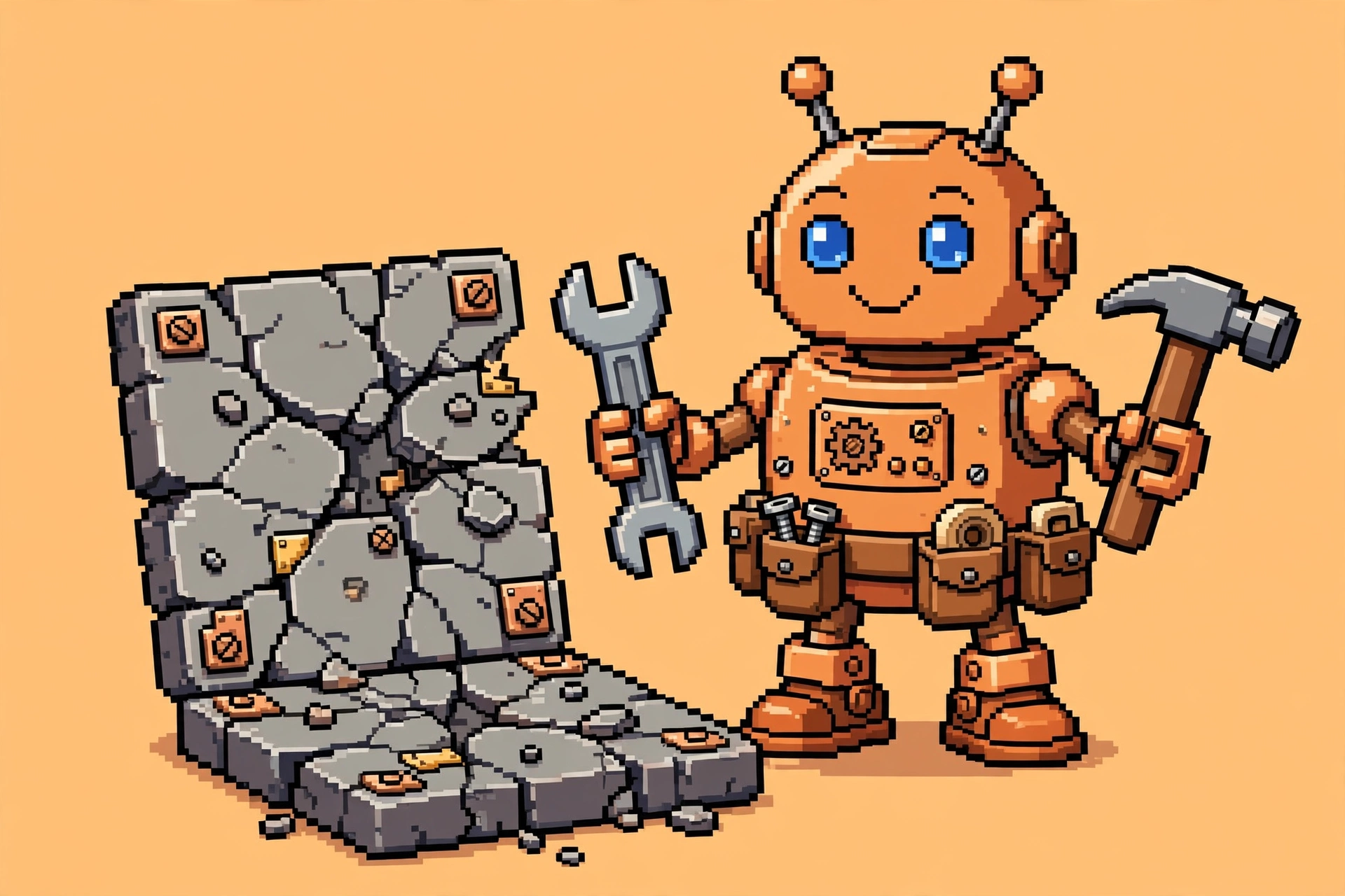 Chadwick as a 16-bit robot builder character