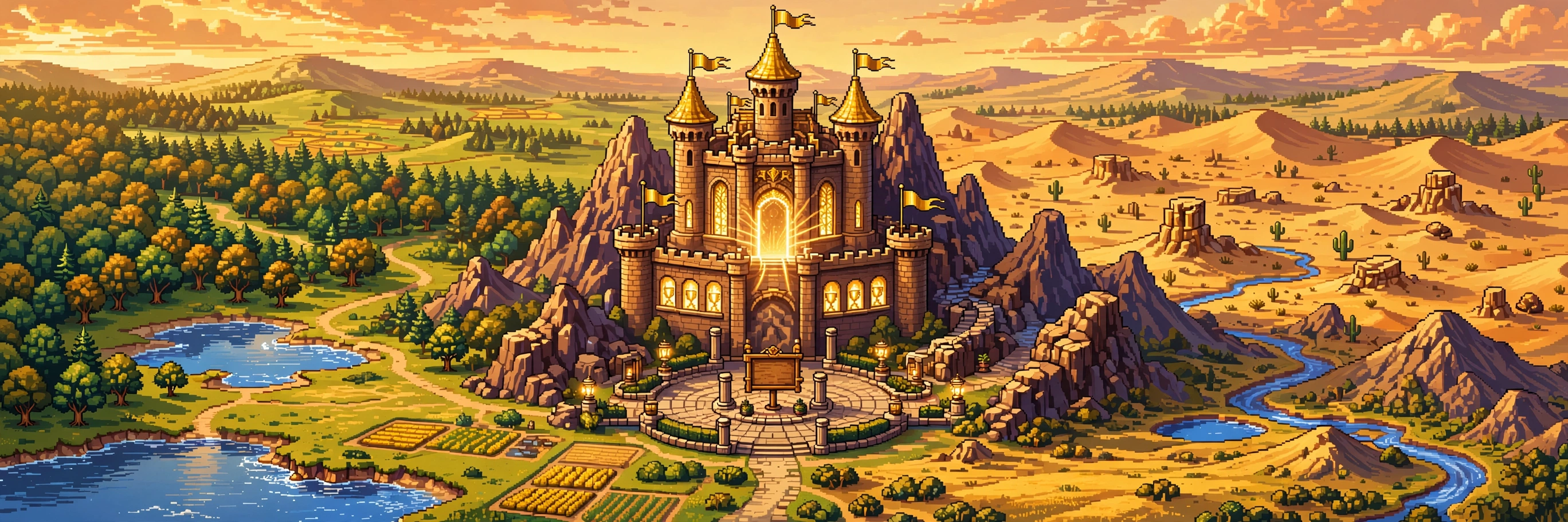 16-bit hub castle on a mountain peak