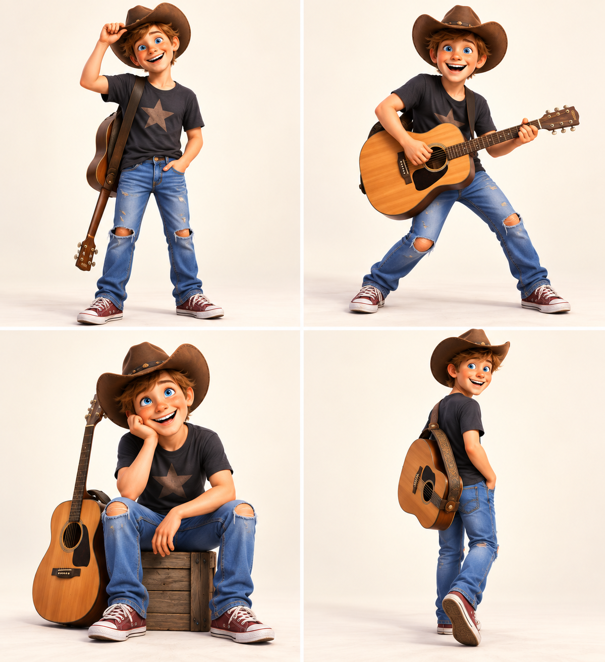 Tex, a teenage country singer in a cowboy hat and star t-shirt